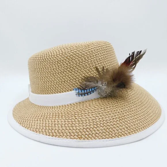 Eric Javits Squishee Raffia Ribbon Cap | White Brim | Customized | EUC - Picture 2 of 13